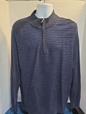 Tommy Bahama Navy Half-Zip Textured Pullover, Large